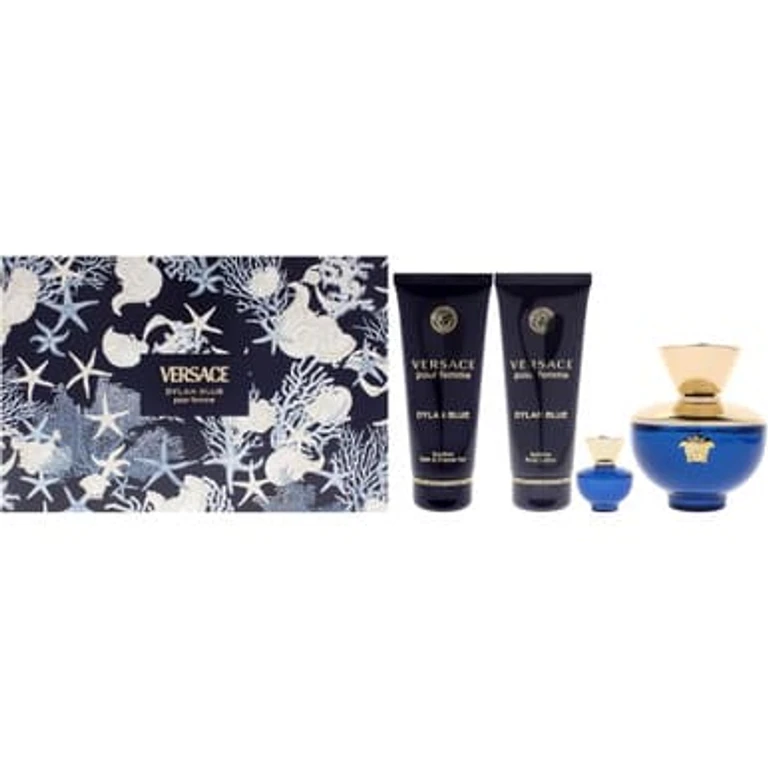 Dylan Blue 4 Pcs Set For Women: 3.4 Eau De Parfum Spray + 5 Ml Eau De Parfum Mini + 3.4 Body Lotion + 3.4 Bath & Shower Gel