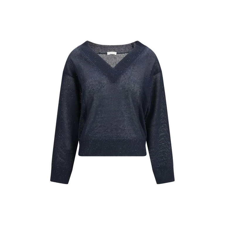 Brunello Cucinelli Blue Linen T-Shirt - Women