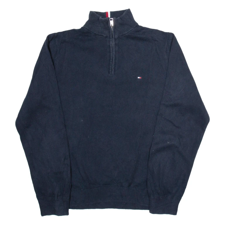 TOMMY HILFIGER Mens Jumper Blue 1/4 Zip Tight Knit M