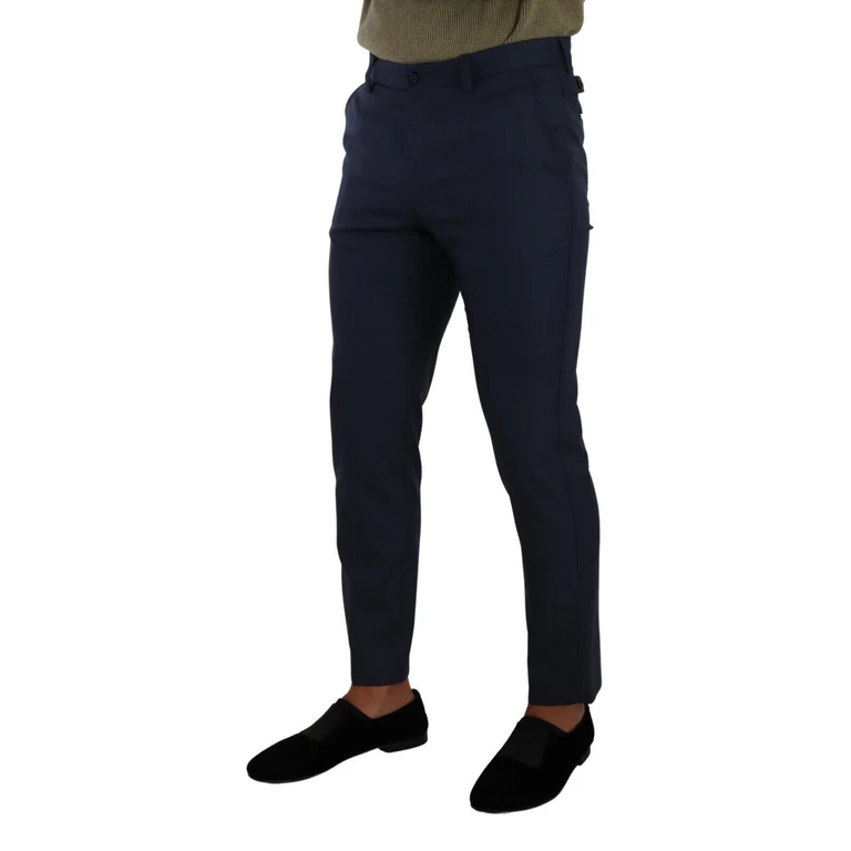 Dolce & Gabbana Dark Blue Wool Skinny Formal Dress Pants Silk - Men