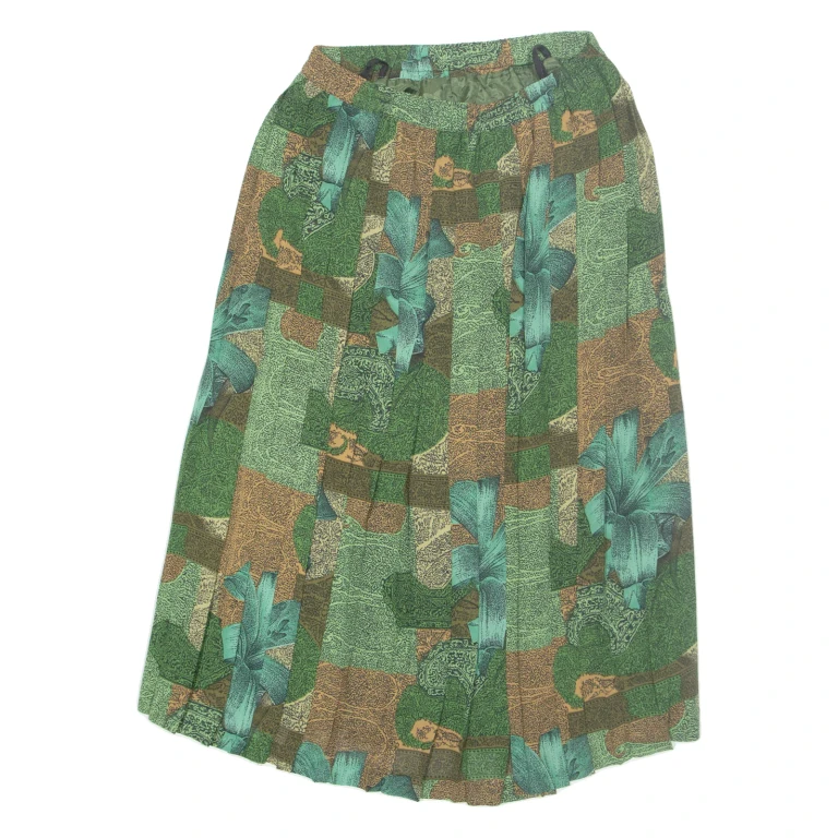 Womens Pleated Skirt Green Midi Floral M