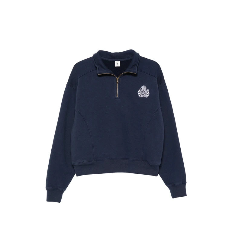 Sporty & Rich Crest-embroidered Quarter-zip Sweatshirt