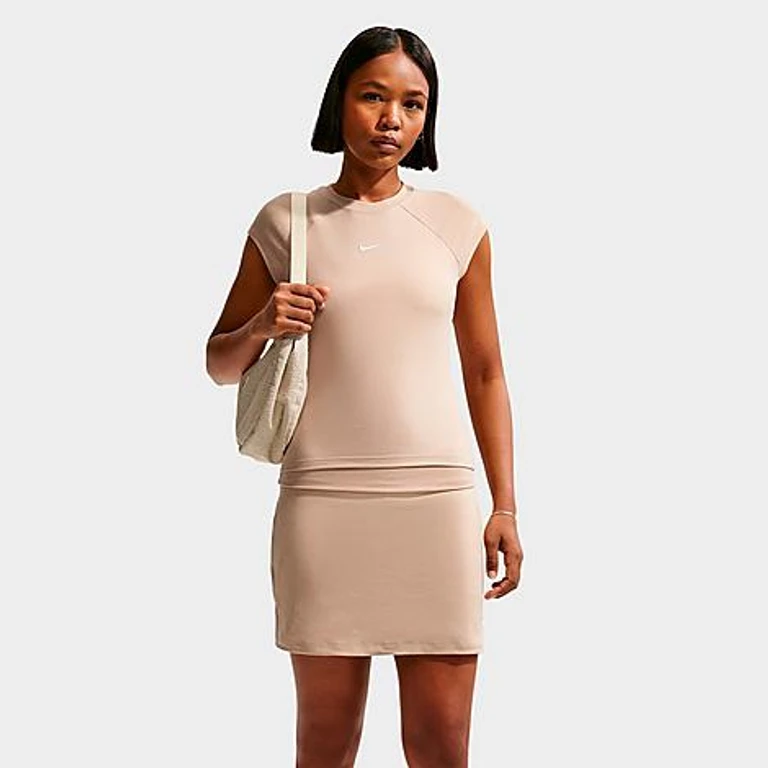 Nike Women's Sportswear Chill Knit Tight Short-Sleeve Ribbed Top in Linen/Sail Size: XS