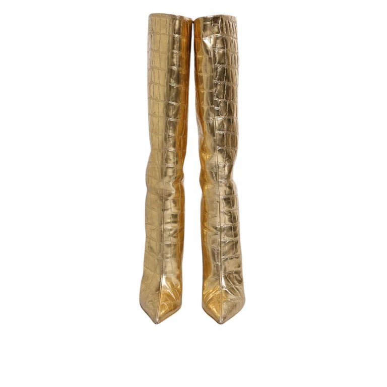 Dolce & Gabbana Gold Leather Stiletto Heels High Boots Shoes - Women
