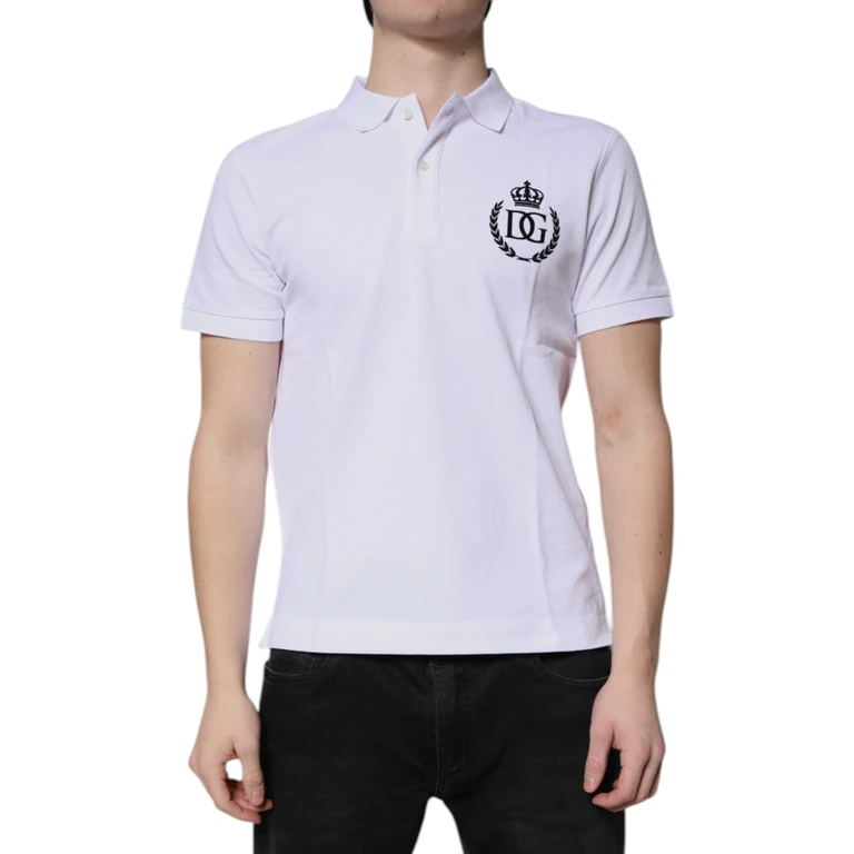 Dolce & Gabbana White Cotton Crown Collared Men Polo T-Shirt - Men