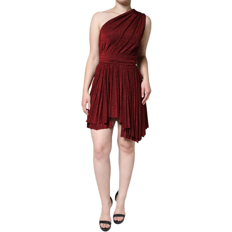 Dolce & Gabbana Red One Shoulder Pleated A-Line Mini Dress - Women