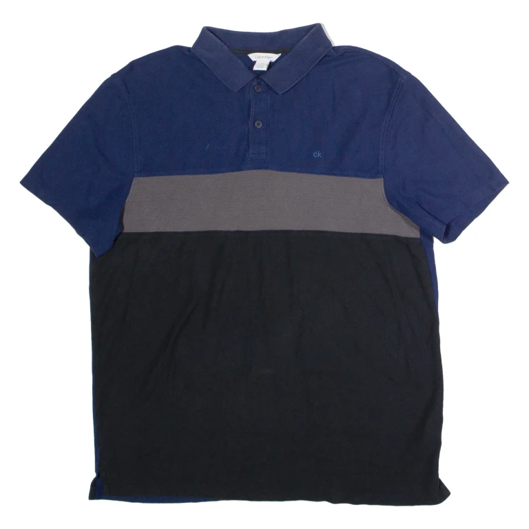 CALVIN KLEIN Mens Polo Shirt Blue Colourblock M