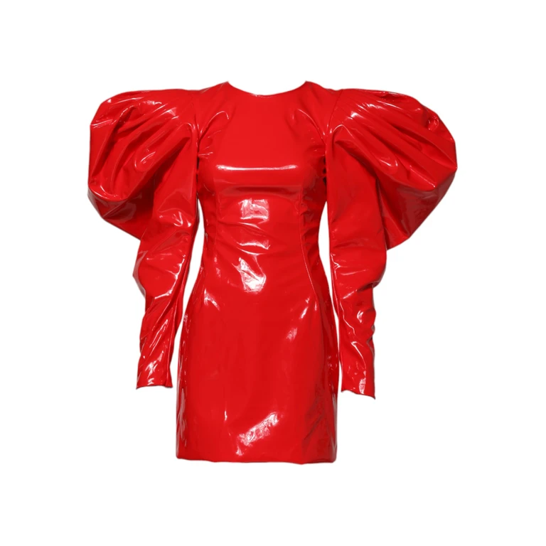 Dolce & Gabbana Red Patent Leather Puff Sleeves Mini Dress Polyurethane Polyester - Women