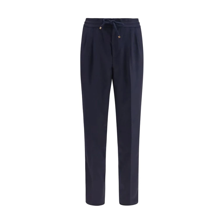 Brunello Cucinelli 블루 울 오버스 아리에스 캐주얼 팬츠