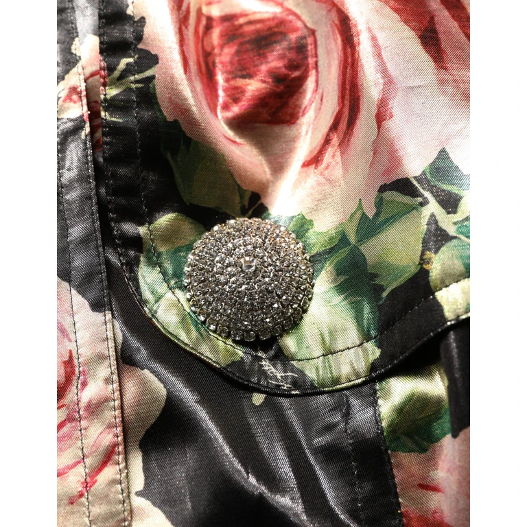 Black Floral Belted Polyester Trench Coat Jacket Clothing - Women