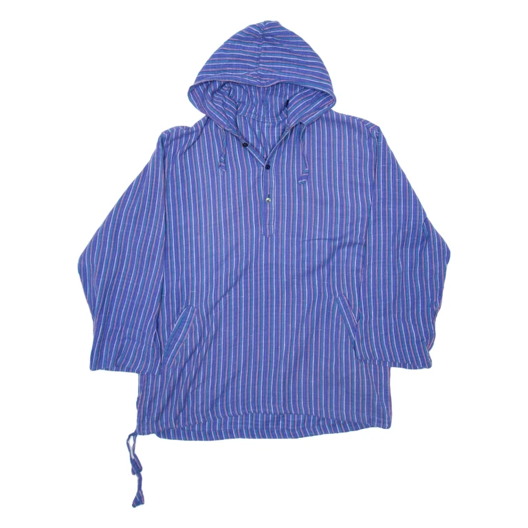 Womens Printed Blouse Blue Button Neck Long Sleeve Striped L