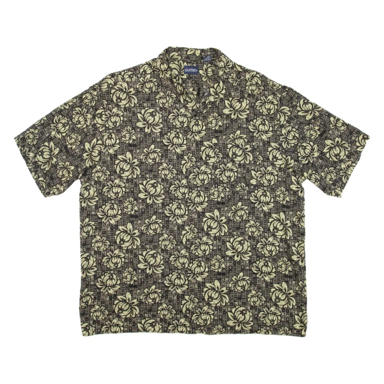 PURITAN Mens Hawaiian Shirt Black Floral XL