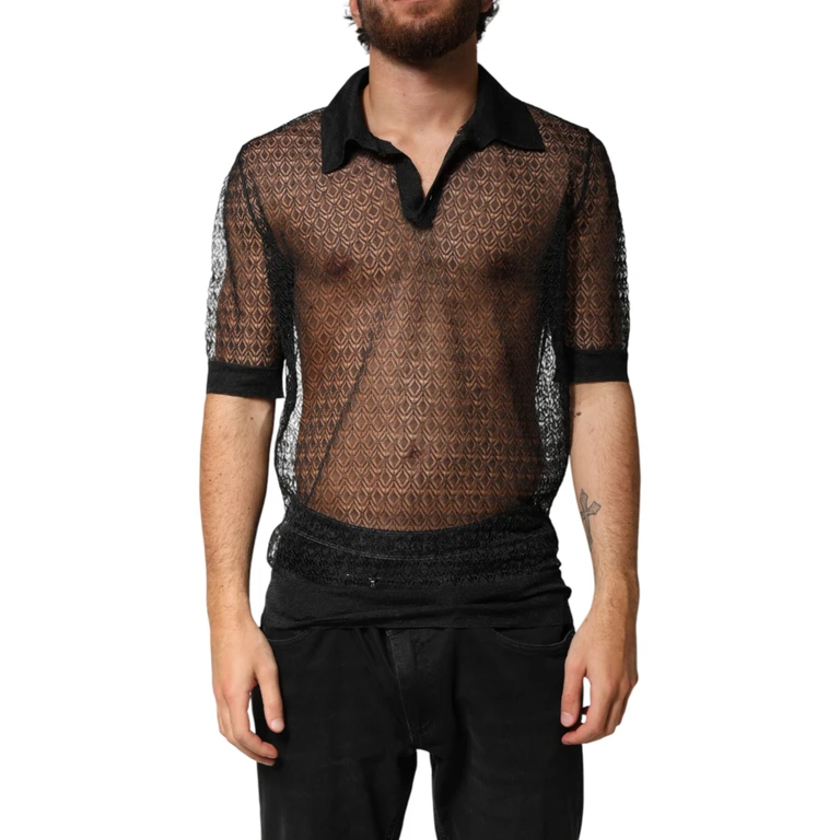 Dolce & Gabbana Black Sheer Short Sleeves Casual Polo Top 03+pa+pp - Men