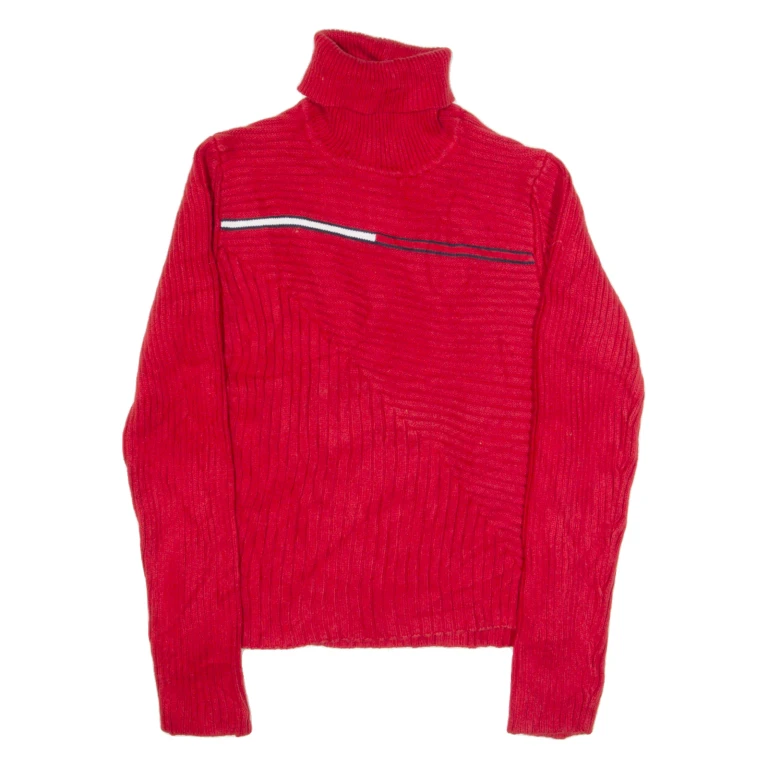TOMMY HILFIGER Womens Jumper Red Roll Neck Tight Knit M
