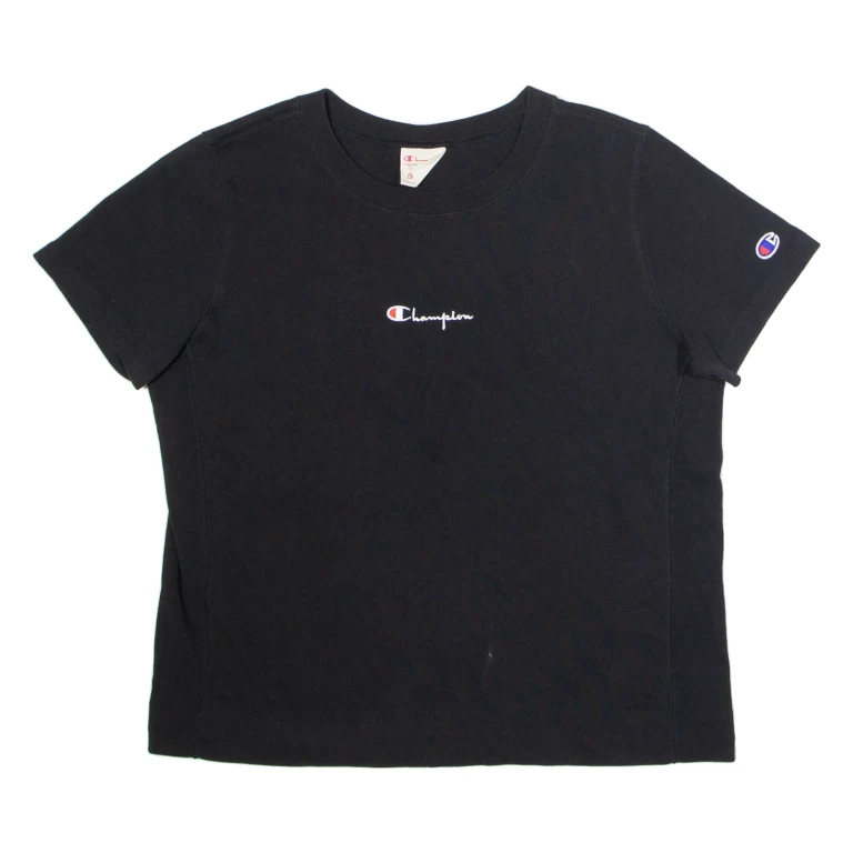 CHAMPION Womens T-Shirt Black Crew Neck S