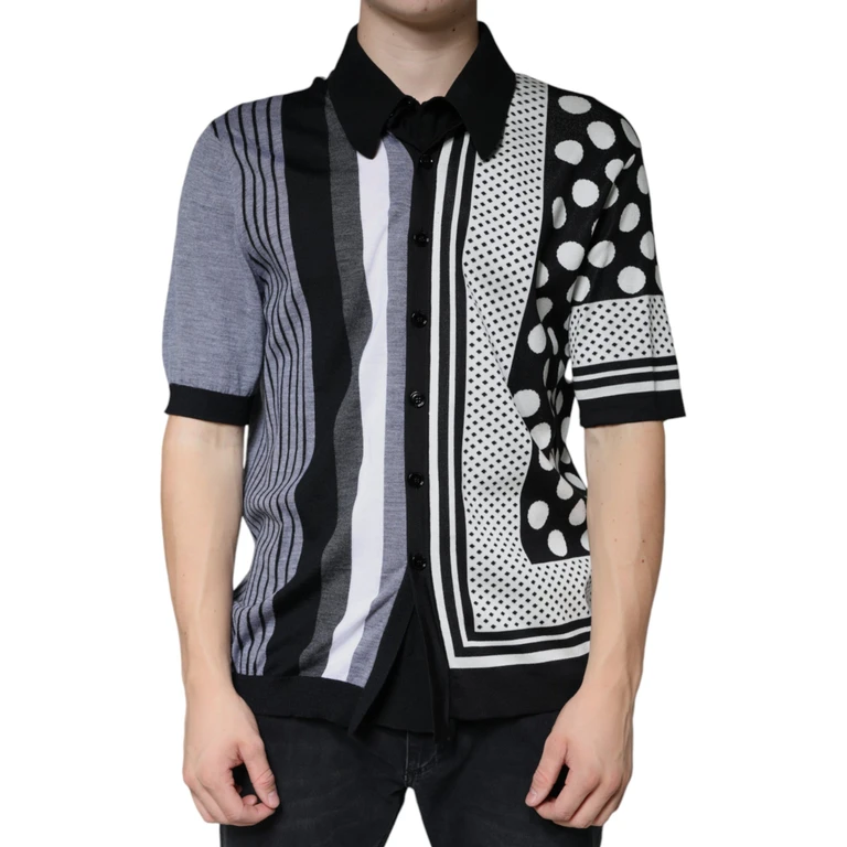 Dolce & Gabbana Black White Polka Dot Collared Polo T-Shirt And Silk Cotton Virgin Wool - Men