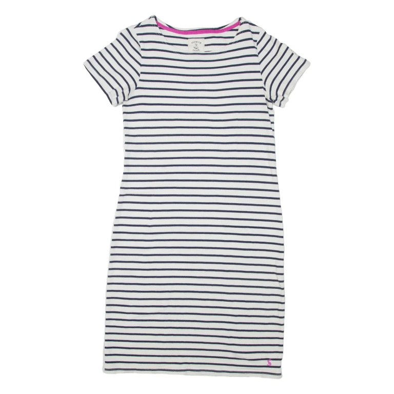 JOULES Womens T-Shirt Dress White Striped Short Sleeve Knee Length UK 10