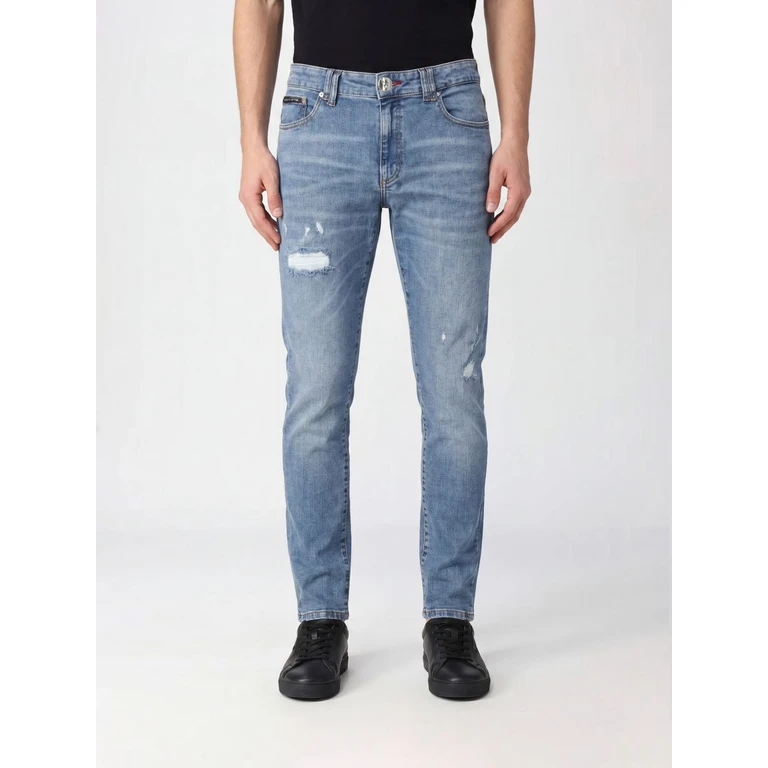 Mid-Rise Slim Fit Jeans in Distressed Cotton Denim (UAECMDT4246PDE004N07LB)