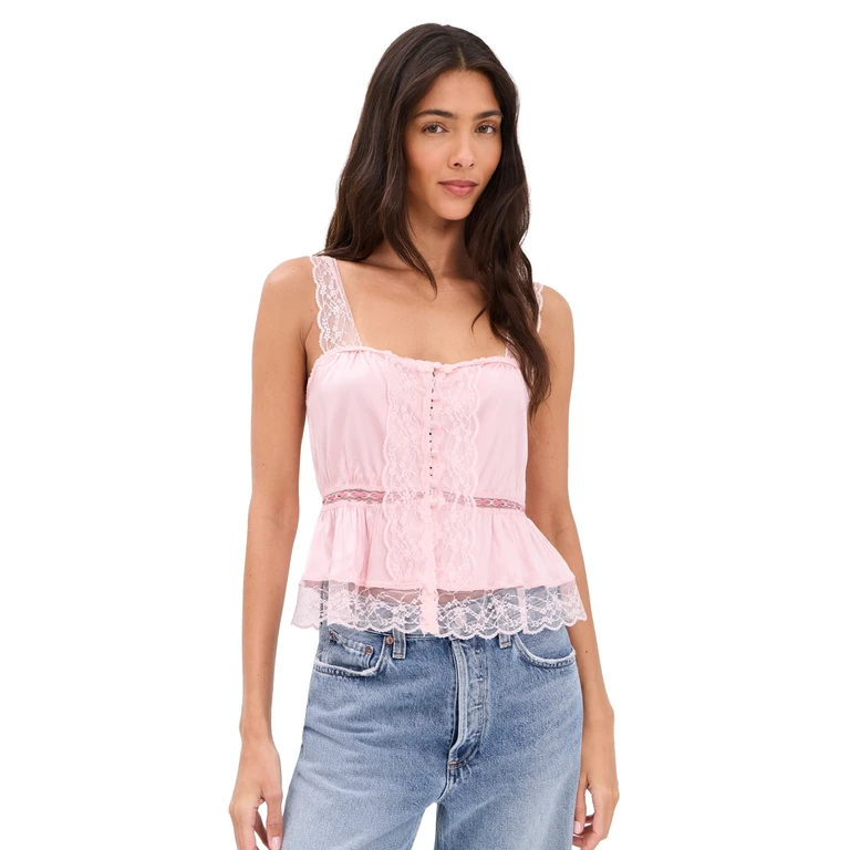 ALICE + OLIVIA Annabeth Embroidered Square Neck Cropped Top English Rose 8