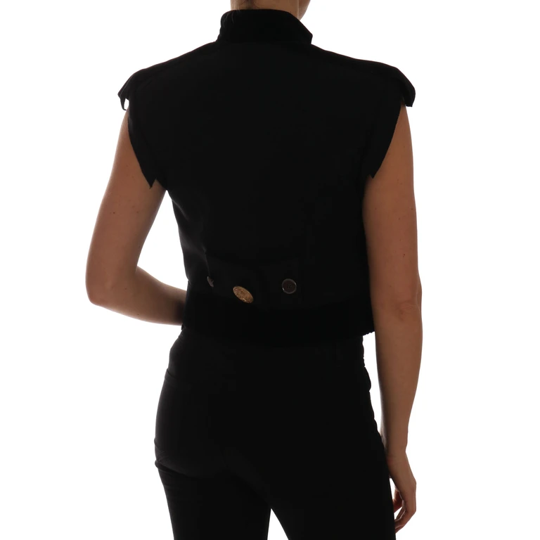 Dolce & Gabbana Black Embellished Floral Military Jacket Vest Cotton Clothing - Women