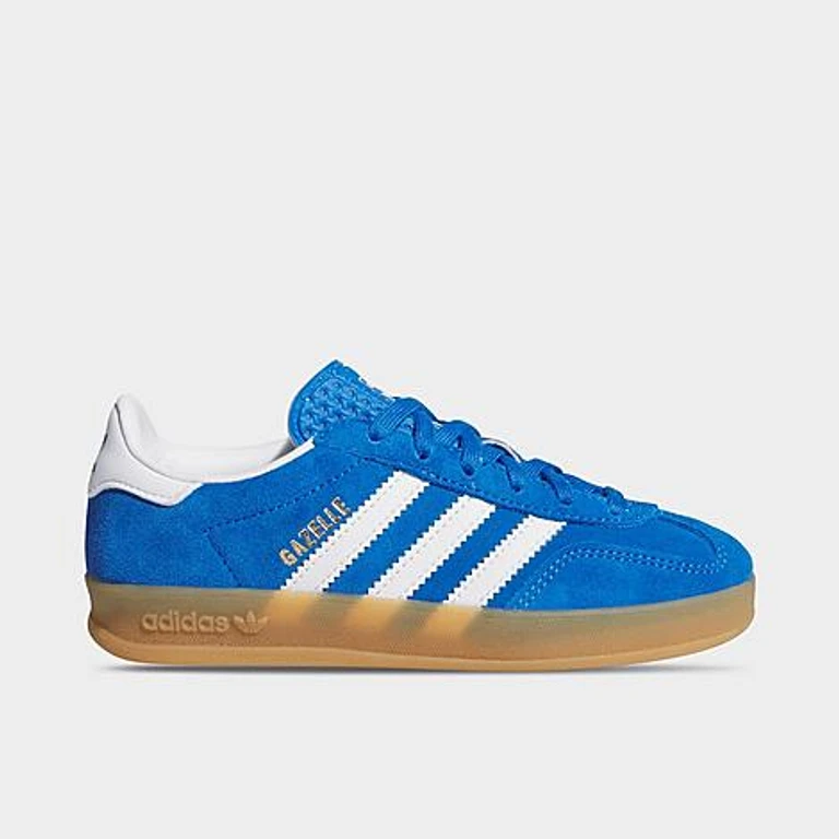 adidas Little Kids Originals Gazelle Indoor Casual Shoes in Blue Bird/Cloud White/Gum Size: 1.0