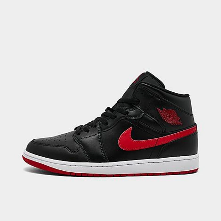 Jordan Men's Air Retro 1 Mid Casual Shoes in Black/University Red/White Size: 7.5
