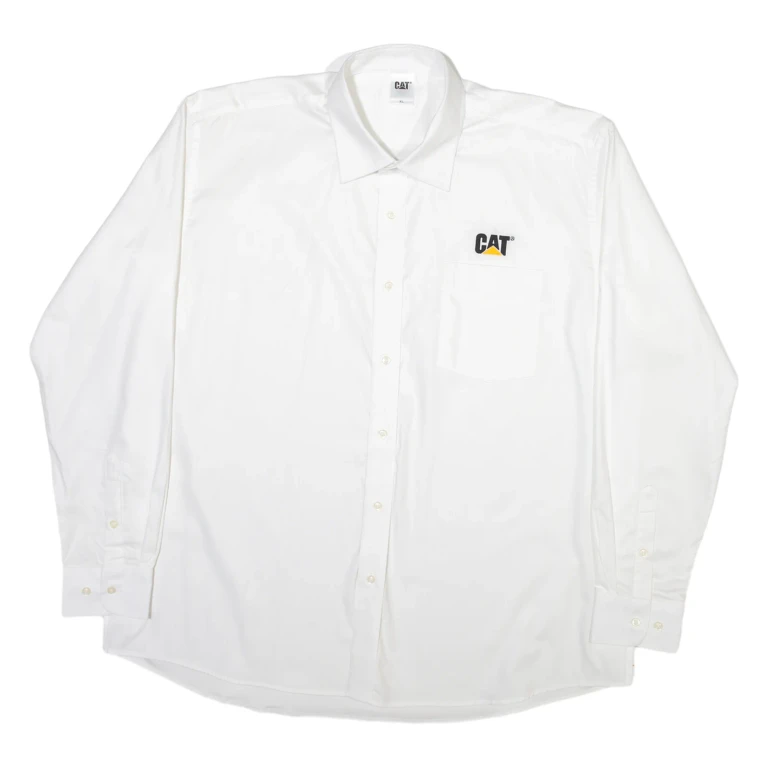 CAT Mens Plain Shirt White Long Sleeve XL