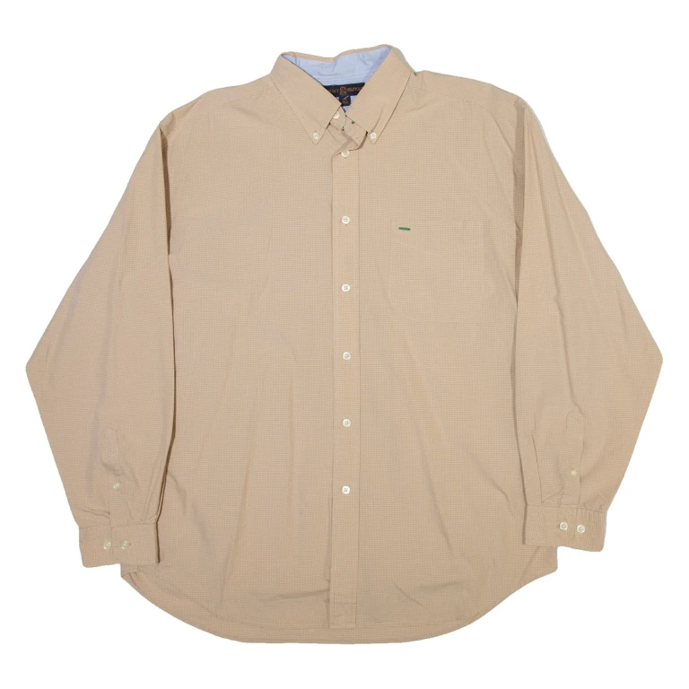 TOMMY HILFIGER Mens Shirt Beige Check Long Sleeve L