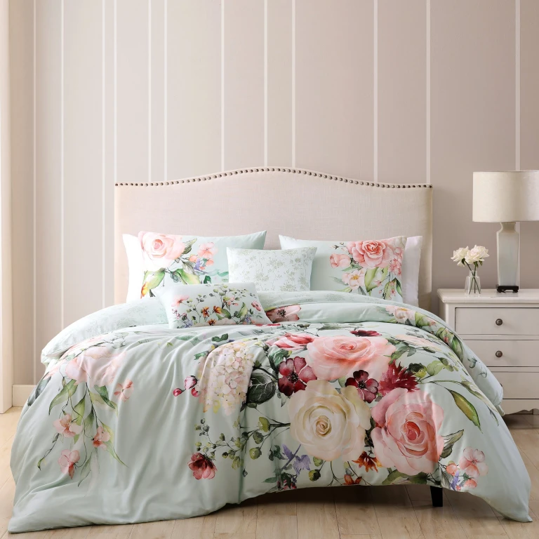Rose on Misty Green 5 Piece Reversible Comforter Set