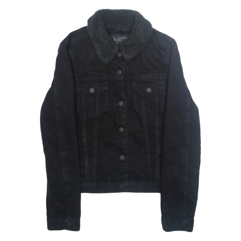 LEVI'S Womens Sherpa Lined Denim Jacket Black XS