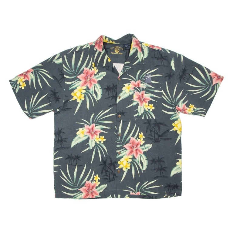 Mens Hawaiian Shirt Green Floral XL