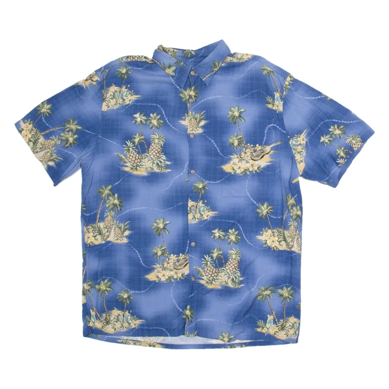 ISLAND SHORES Mens Hawaiian Shirt Blue Crazy Pattern L