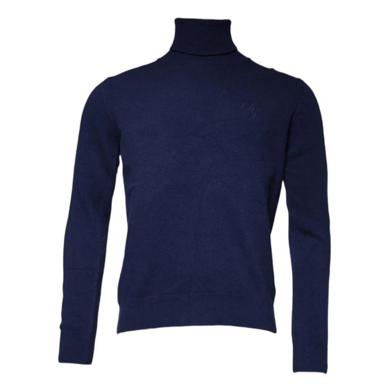 Blue Wool Knit Turtleneck Pullover Sweater Virgin Cashmere Clothing - Men