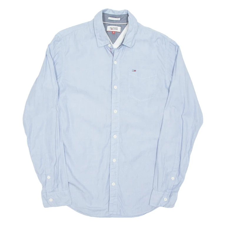 HILFIGER DENIM Mens Plain Shirt Blue Long Sleeve S