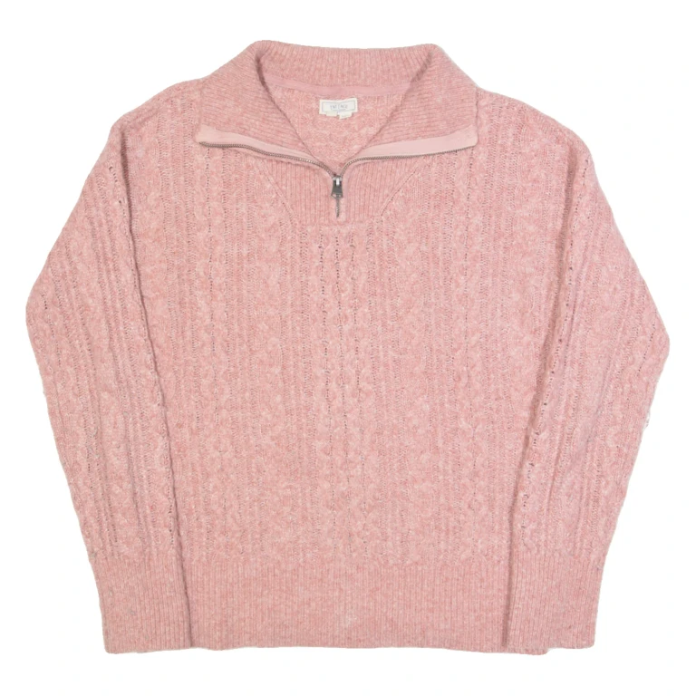 FAT FACE Womens Jumper Pink 1/4 Zip Cable Knit UK 8