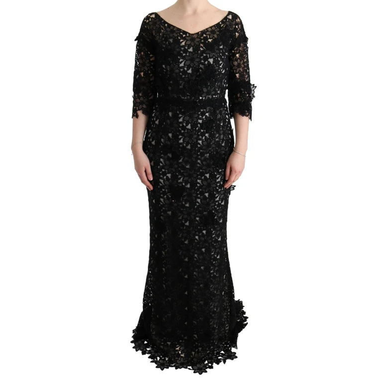 Dolce & Gabbana Black Cotton Silk Floral Long Dress - Women