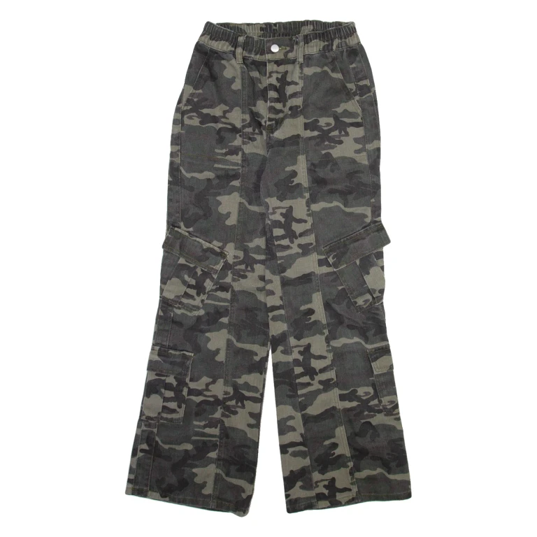 Camo Cargo Womens Trousers Green Regular Wide-Leg W26 L30