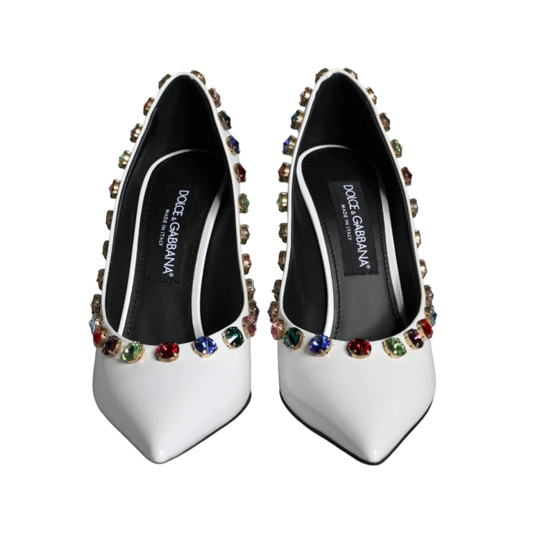 Dolce & Gabbana White Crystal Leather High Heels Pumps Shoes Calf - Women