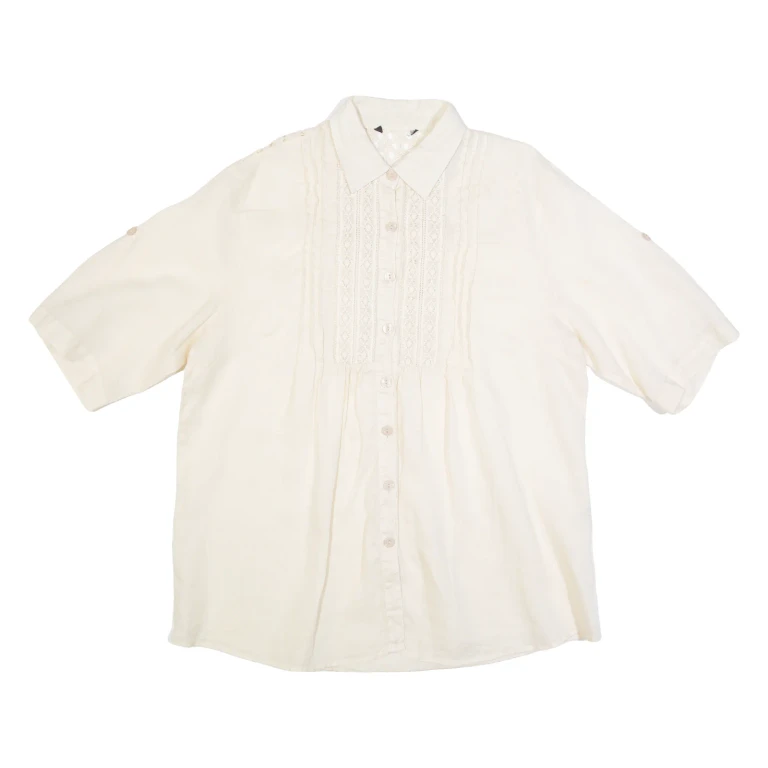 Womens Blouse Beige Collared Linen L