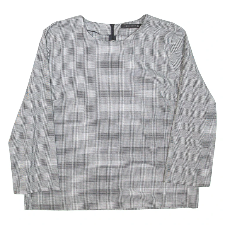 ZARA Womens Printed Top Black Long Sleeve Check M