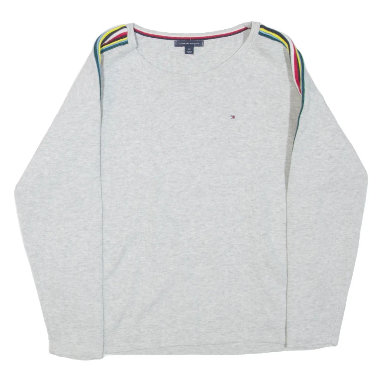 TOMMY HILFIGER Womens Patterned Jumper Grey Striped Tight Knit S