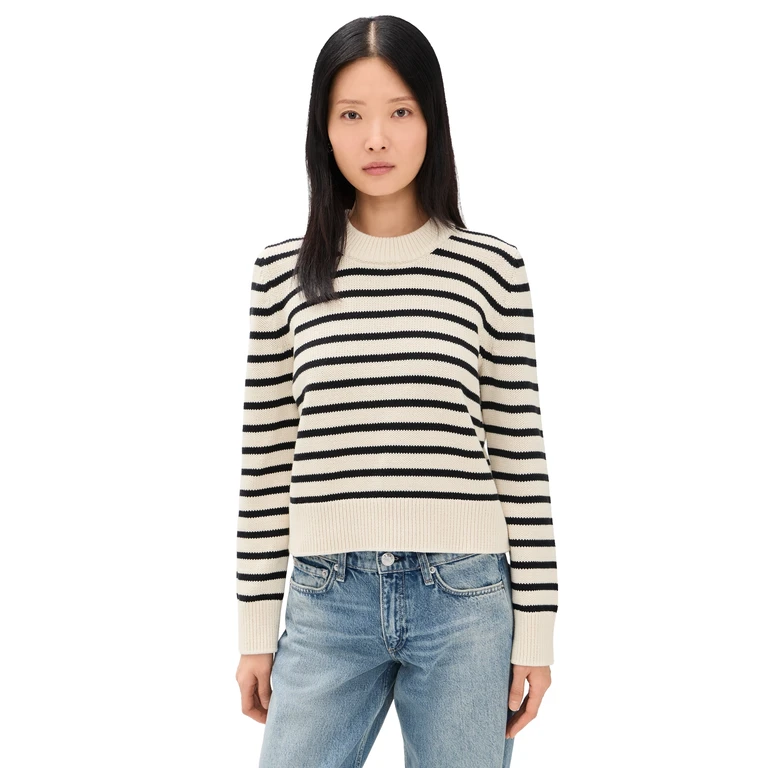 Sold Out NYC The Favorite Crew Stripe Pullover Black & Cream Stripe M