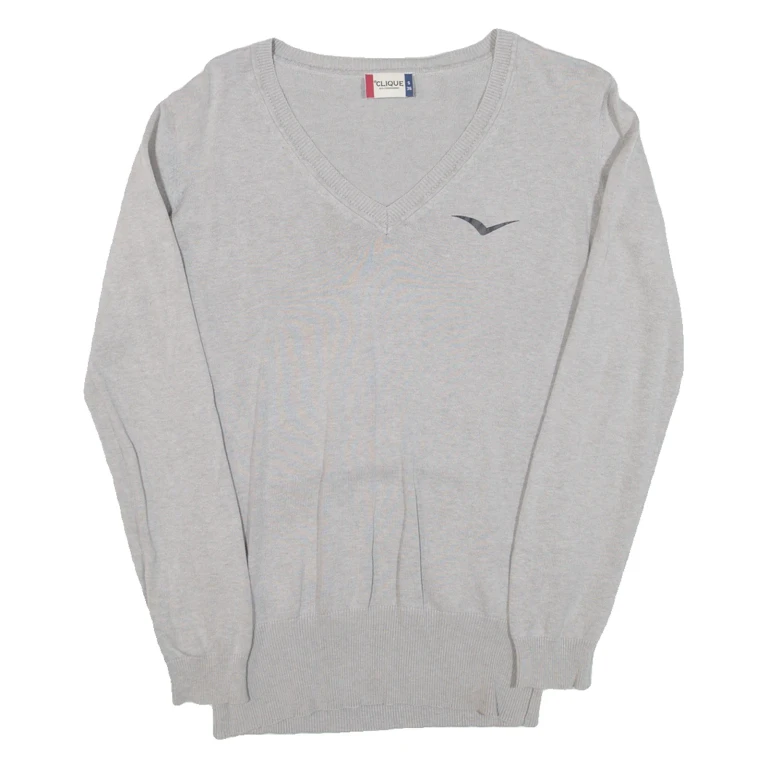 CLIQUE Womens Jumper Grey V-Neck Tight Knit S