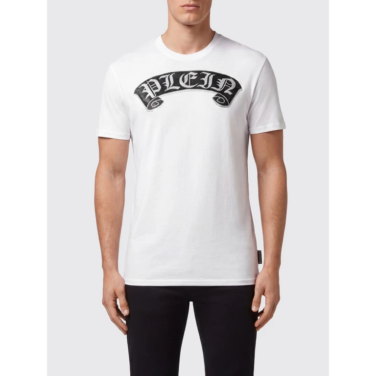 Cotton T-shirt with Embroidered Logo and Rhinestone Application (PABCUTK0131PJO002N01)