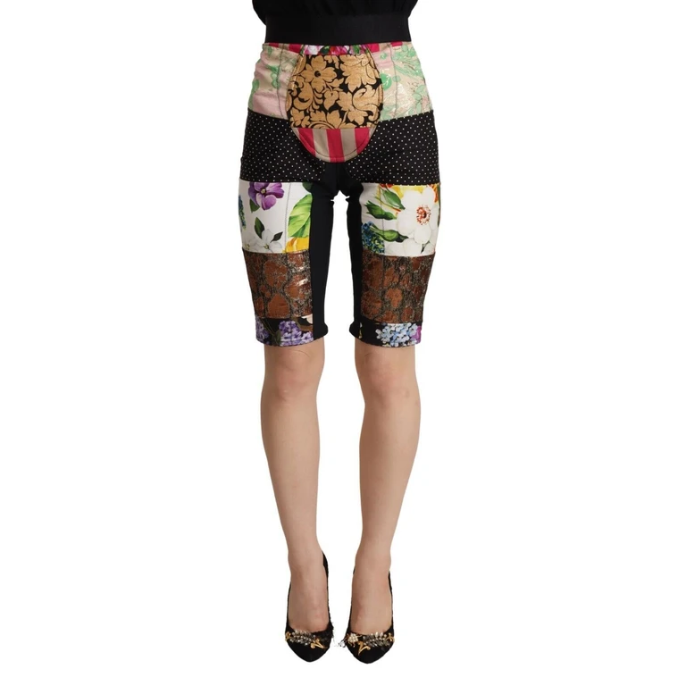 Multicolor Patchwork High Waist Cropped Pants Cotton Silk - Women
