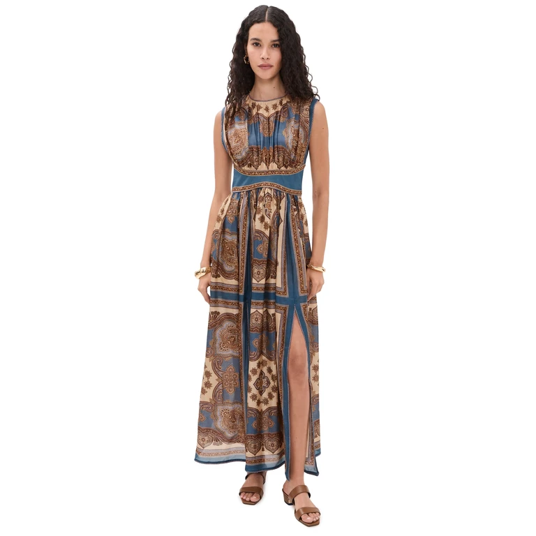 Zimmermann Mahon Waisted Silk Maxi Dress Dark Blue Paisley 1