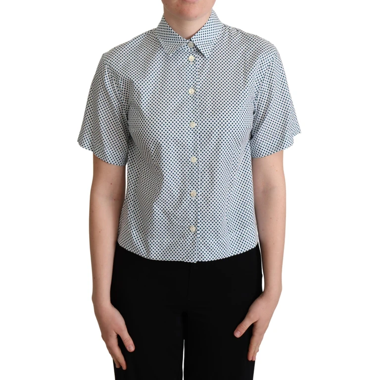 Dolce & Gabbana White Blue Polka Dot Cotton Shirt - Women