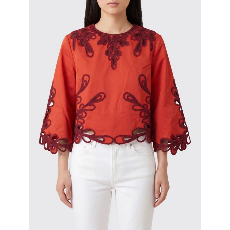Long-Sleeved Embroidered Cotton Blouse (DEVA1TEERUST)