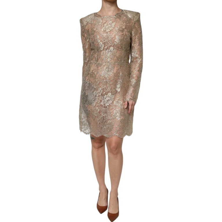 Dolce & Gabbana Gold Floral Lace A-Line Sheath Mini Dress - Women