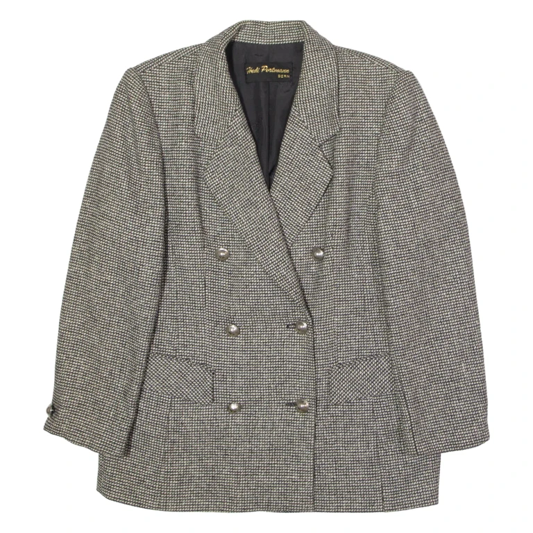 HEDI PORTMAN Womens Blazer Jacket Grey Knit Wool 90s Houndstooth UK 10